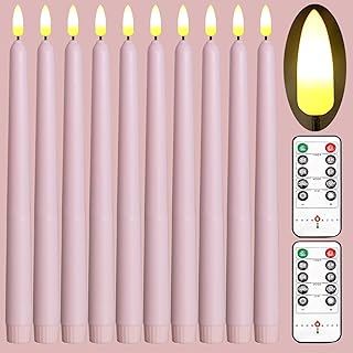 10 Pack Pink Flameless WAX Coverd 11'' Taper Candles with 2 Remote, LED Battery Operated Flickering Bright candle for proposal, wedding, festive, Family dinner, birthday party, or home decor
