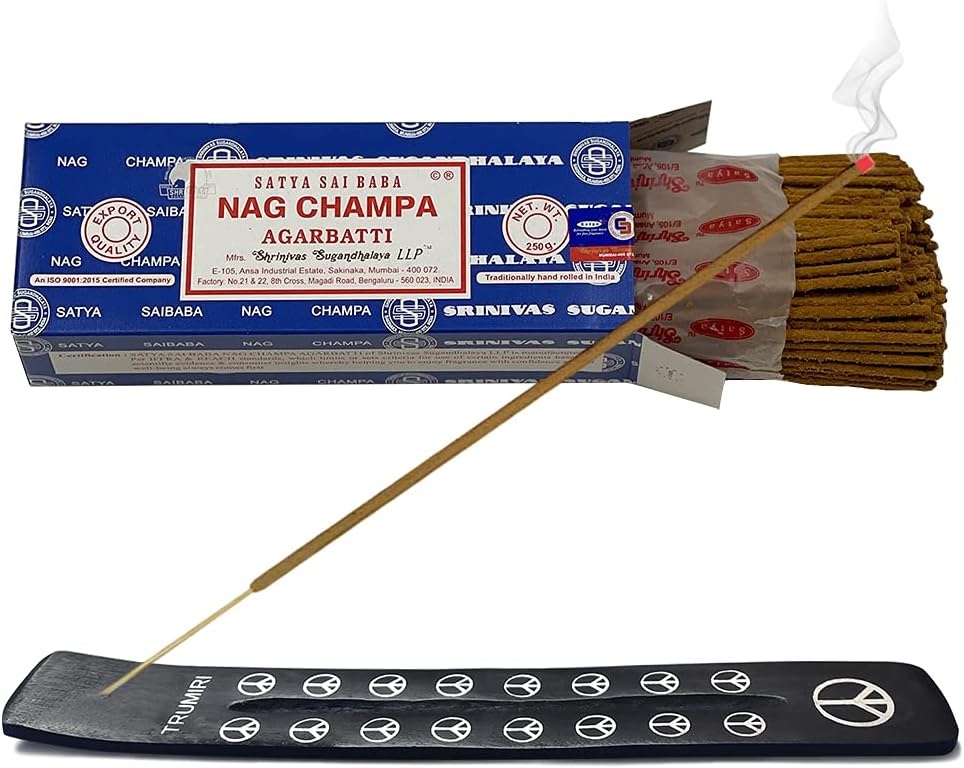 TRUMIRI Incense Stick Holder Bundle with Satya Sai Baba Nagchampa 250g Bulk Incense Sticks Nag Champa Agarbatti - Pack of 1 (Approx 250 Insence-Sticks)