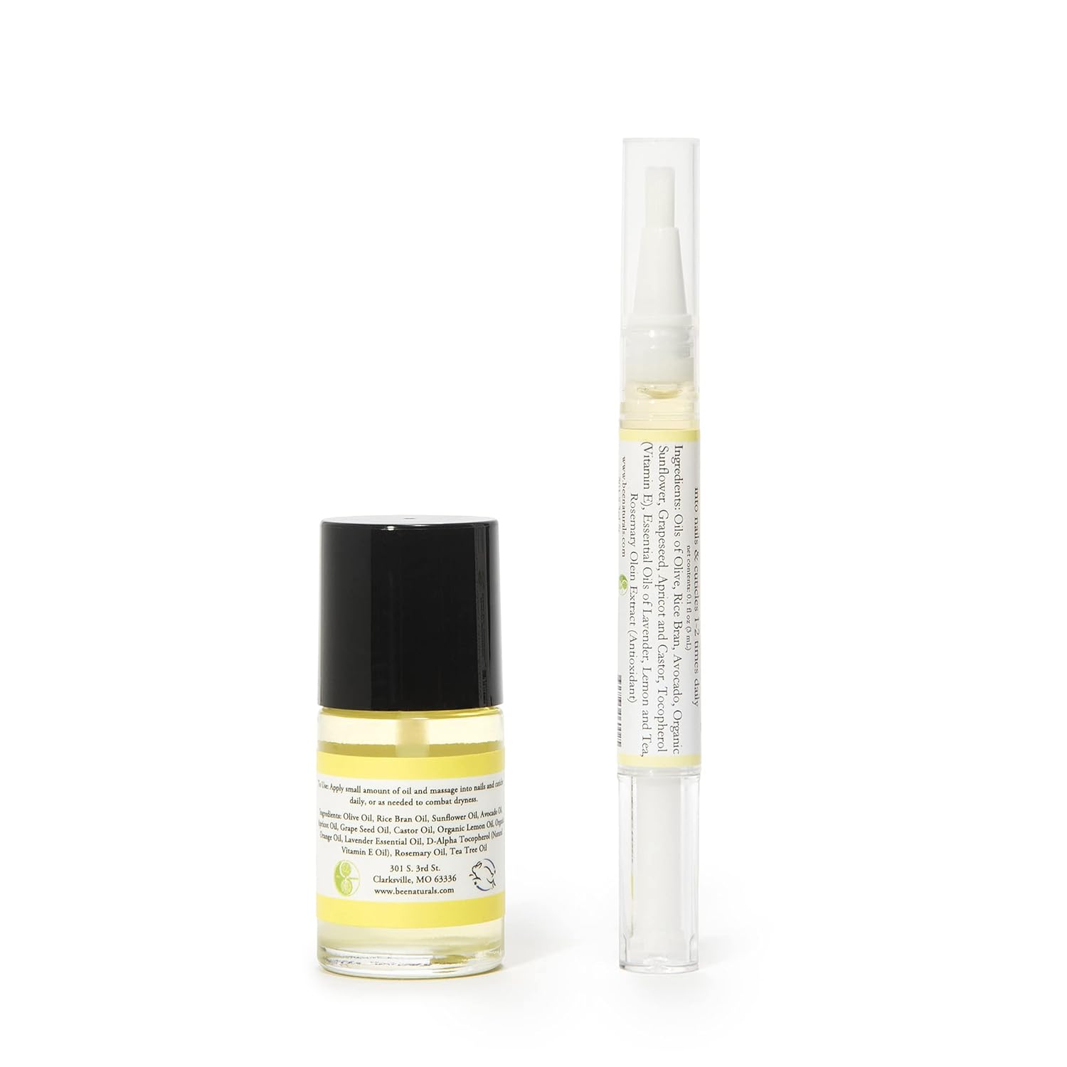 Bee Naturals Nail & Cuticle Oil 0.5 oz - Heals Cracked Nails & Rigid Cuticles, Deep Moisture with Avocado and Castor Oils