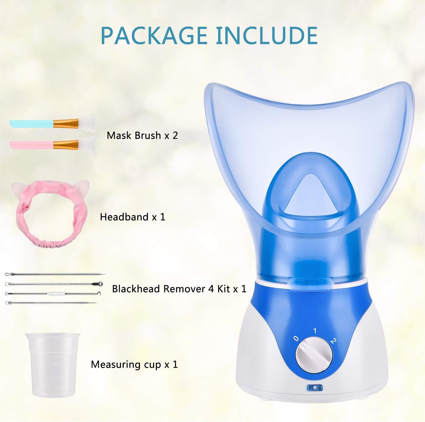 Face Steamer for Facial Deep Cleaning, Facial Steamer for Women, 2 Modes Nano Ionic Facial Steamer for Unclogs Pores, Hydrating, Blue(Include Blackhead Remover Kit, Brush, Headband)