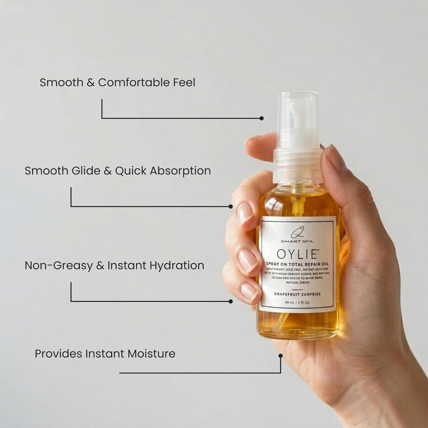 QTICA Oylie Spray On Total Repair Body Oil | Lightweight Spray Oil with Natural Jojoba & Argan Oil for Instant Moisture Smooth Finish Deep Hydration Soft Supple Looking Skin 2oz (Grapefruit Surprise)