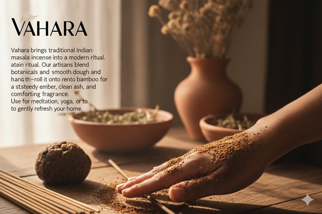 Premium VAHARA Velvet Ember Incense Sticks | Natural Hand-Rolled Masala Incense | Spicy Woody Floral Fragrance | for Meditation, Relaxation & Home Rituals | 100g