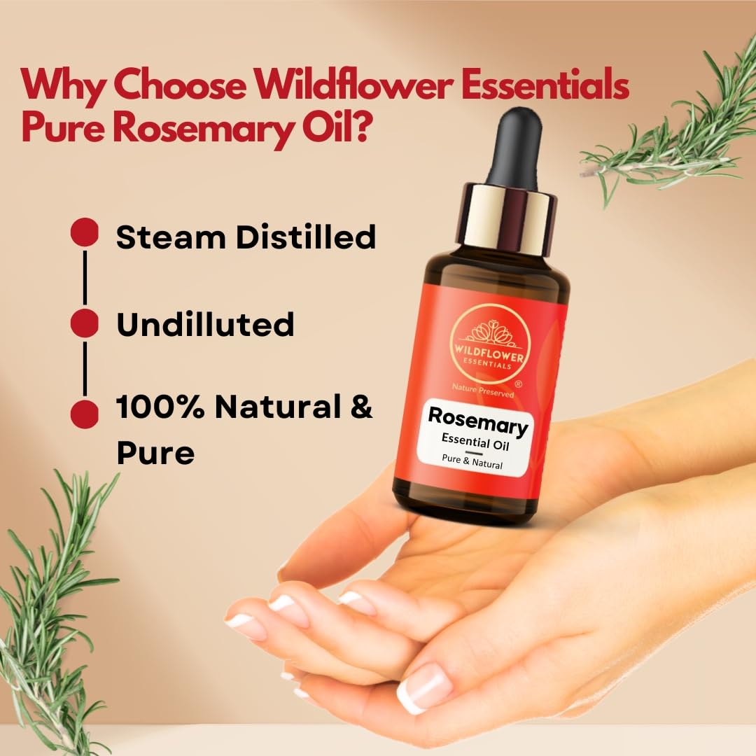 Rosemary Essential Oil (Rosmarinus officinalis) 100% Natural Steam Distilled Oil For Face, Skin, Hair, Body | with Glass Dropper 1.01 Fl Oz (30ml)
