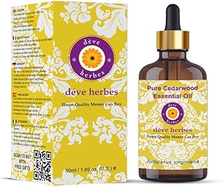 Deve Herbes Pure Cedarwood Essential Oil (Juniperus virginiana) with Glass Dropper Steam Distilled Premium Grade for Diffuser and Aromatherapy 50ml (1.69 oz)