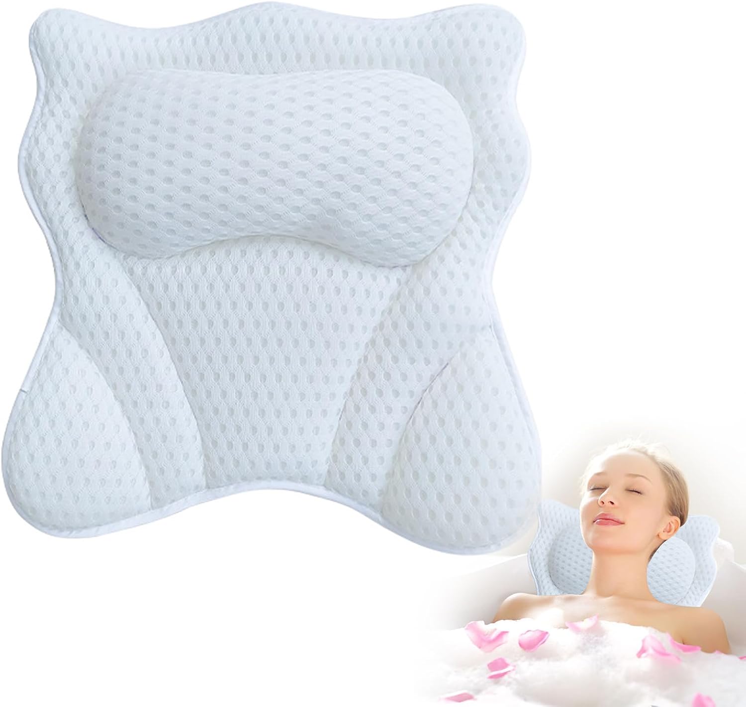 Bath Pillow,Ergonomic Bathtub Pillows for Tub Neck and Back Support,with 6 Powerful Suction Cups,Provide Shoulder and Back Support,Bath Accessory,Fits All Bathtub,Hot Tub,Home Spa