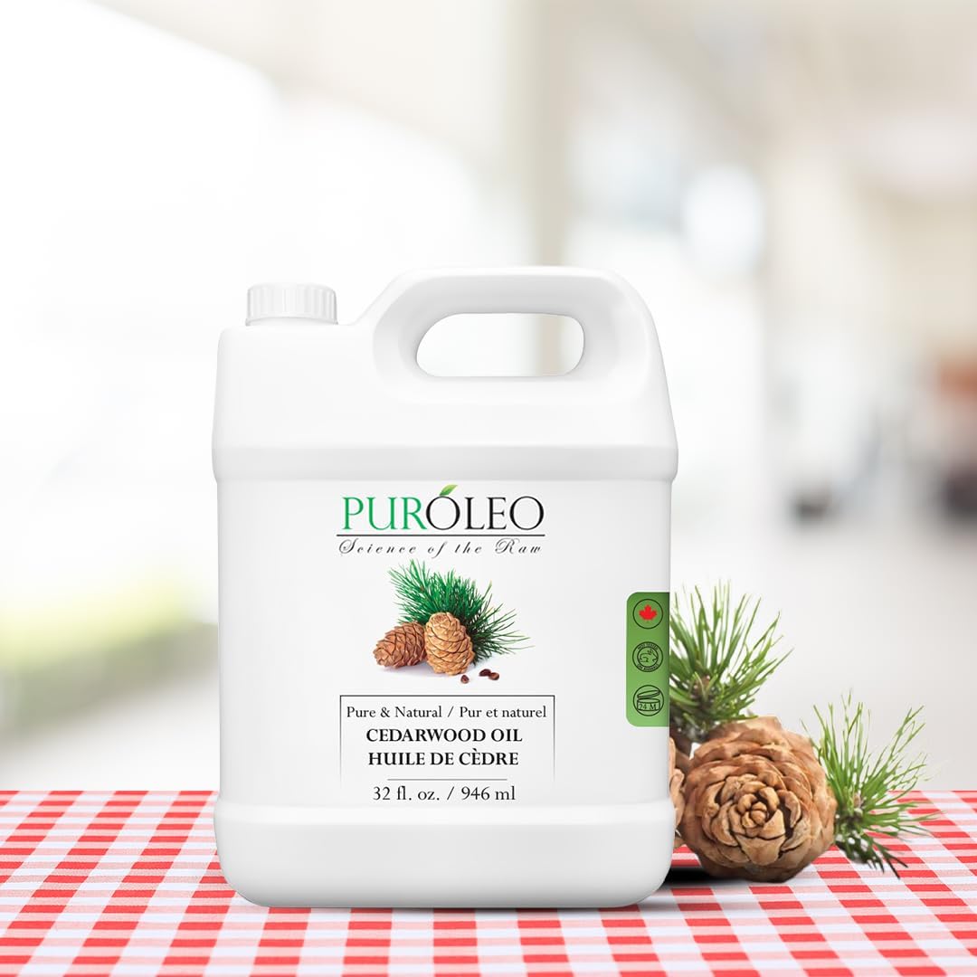 PUROLEO Cedarwood Essential Oil 32 Fl Oz/946 ML (Packed in Canada) 100% Pure & Natural Cedarwood Oil for Aromatherapy, Relaxation, and Skin Care - Cedarwood Oil for Diffuser