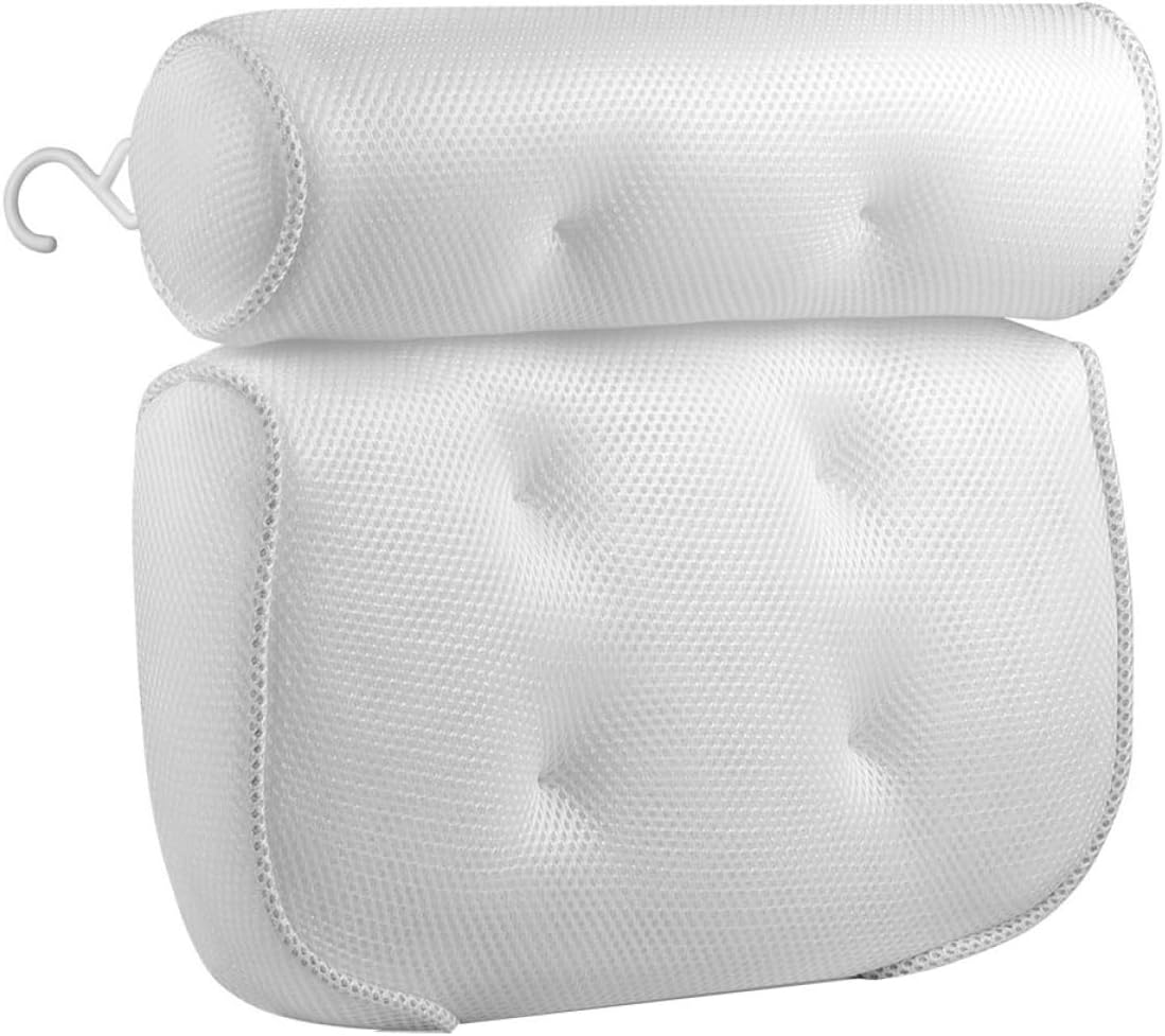 Spa Bath Pillow with 6 Suction Cups, 3D Mesh Cloth Tub Head Support and Bathtub Neck Cushion for Adults, Ergonomic Non-Slip Bathtub Pillow for Relaxing Soaking and Shower Use