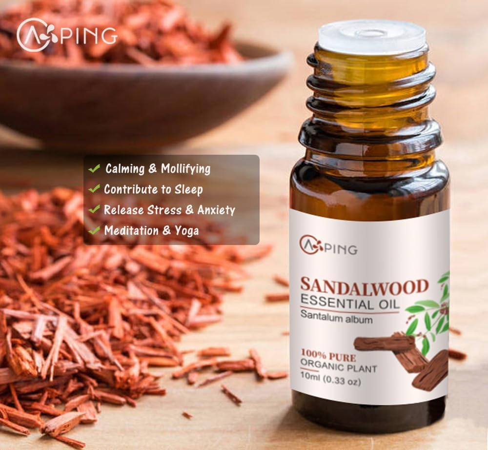 2-Pack Sandalwood Essential Oil - 100% Pure Organic Natural Plant (Santalum Album) Sandalwood Oil for Diffuser, Aroma, Spa, Massage, Yoga, Perfume, 2x10ML