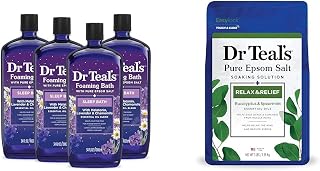 Dr Teal's Foaming Bath with Pure Epsom Salt, Sleep Blend with Melatonin, Lavender & Salt Soak with Pure Epsom Salt, Relax & Relief with Eucalyptus & Spearmint, 3 lbs