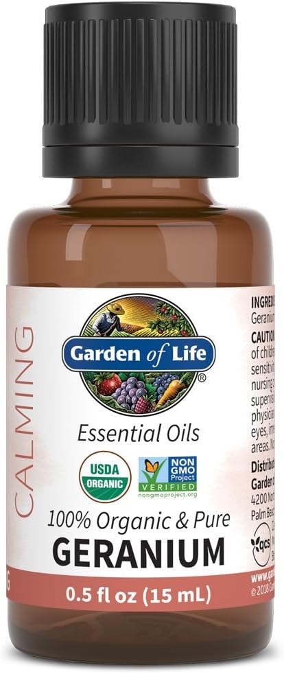 Garden of Life Essential Oil, Geranium 0.5 fl oz (15 mL), 100% USDA Organic & Pure, Clean, Undiluted & Non-GMO, for Diffuser, Aromatherapy, Meditation - Balance, Relaxation, Calming, Floral, Aromatic