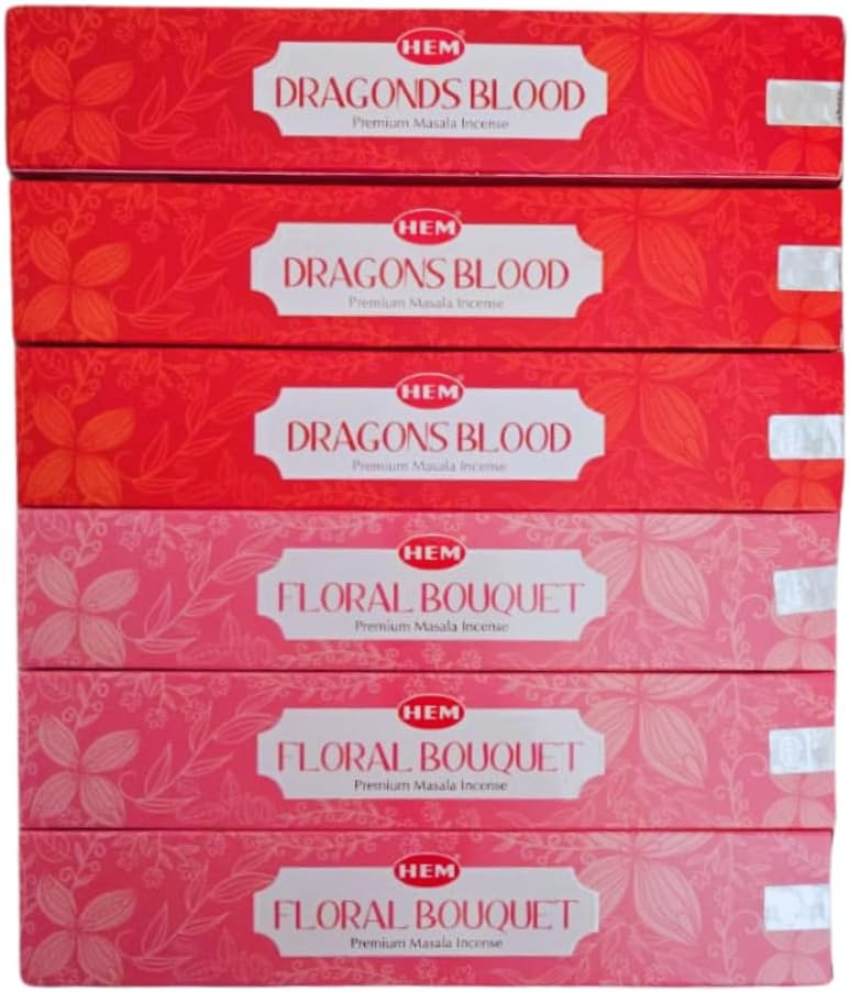 Hem Masala Incense Pack of 3 Each Fragrance, Bundled with ANKCIENSE Incense Holder (Champa & Myrhh) (Dragon Blood & Floral Bouquet)