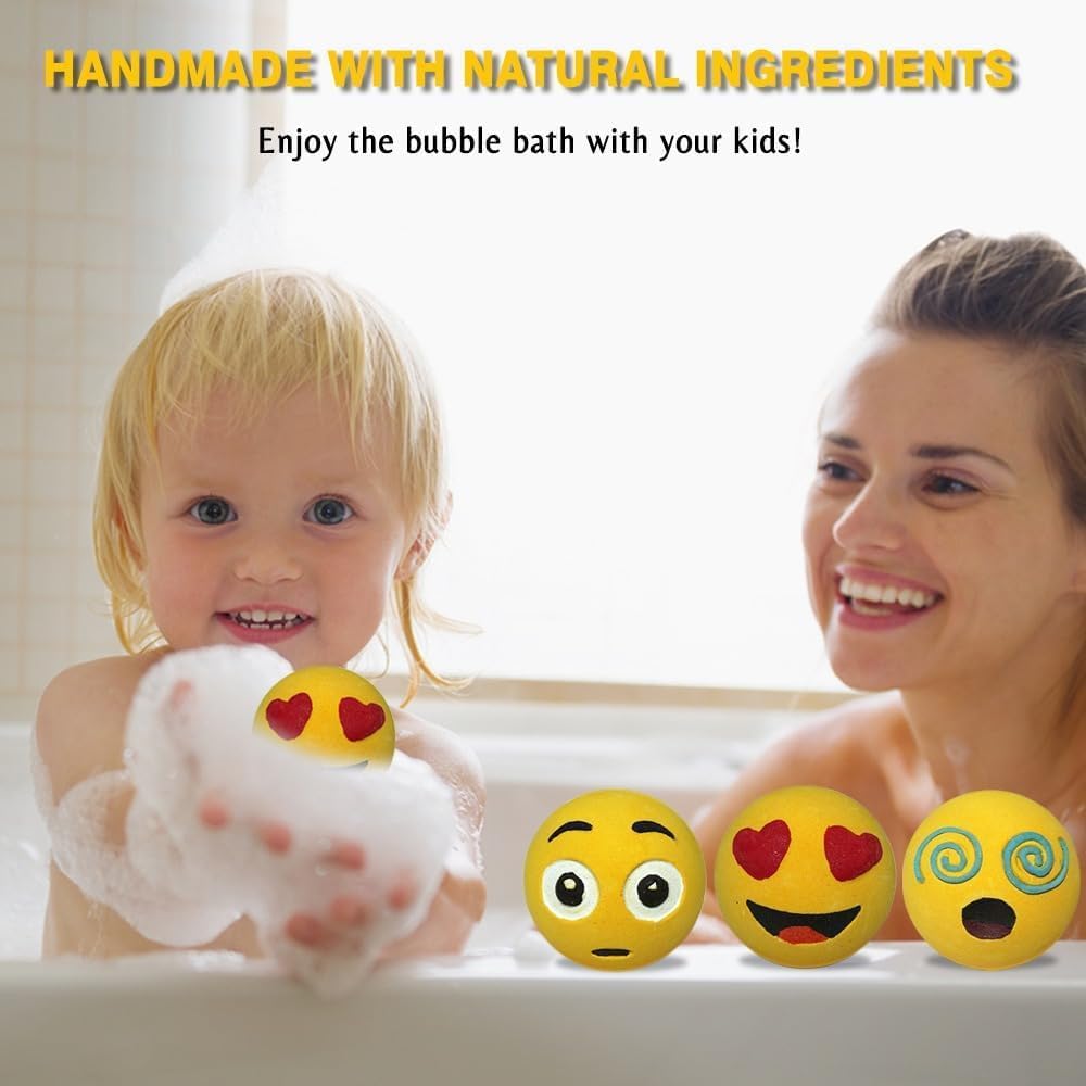 HZEX 3 Large Emotion Face Bath Bombs (250g) – Fun Emoji-Inspired Spa Fizzies – Handmade with Shea Butter, Cocoa Butter & Essential Oils – Moisturizing Gift Set for Women, Men & Kids