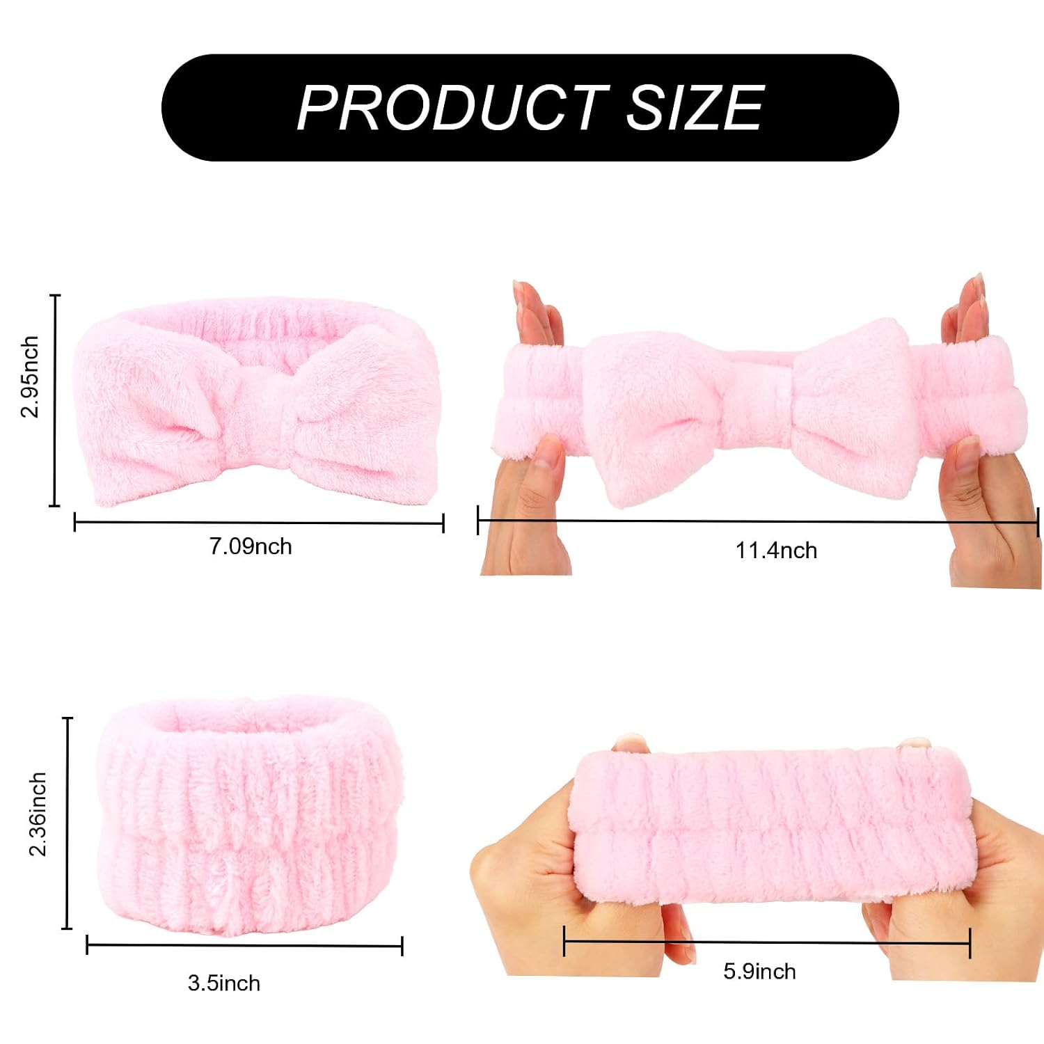 Wecoe 6 Pack Spa Headbands and Wristbands Set for Washing Face Makeup Skincare Cute Soft Bow Hairbands Wrist Towels Sleepover Party Supplies Gifts Christmas Stocking Stuffers for Women Girls