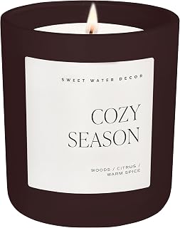Sweet Water Decor Cozy Season Candle, Large 15oz Jar, Scented with Warm Woods, Citrus & Spice, Non-Toxic Soy Wax Blend, Fall & Winter Home Candle for Autumn, Thanksgiving & Christmas, 70+ Hour Burn