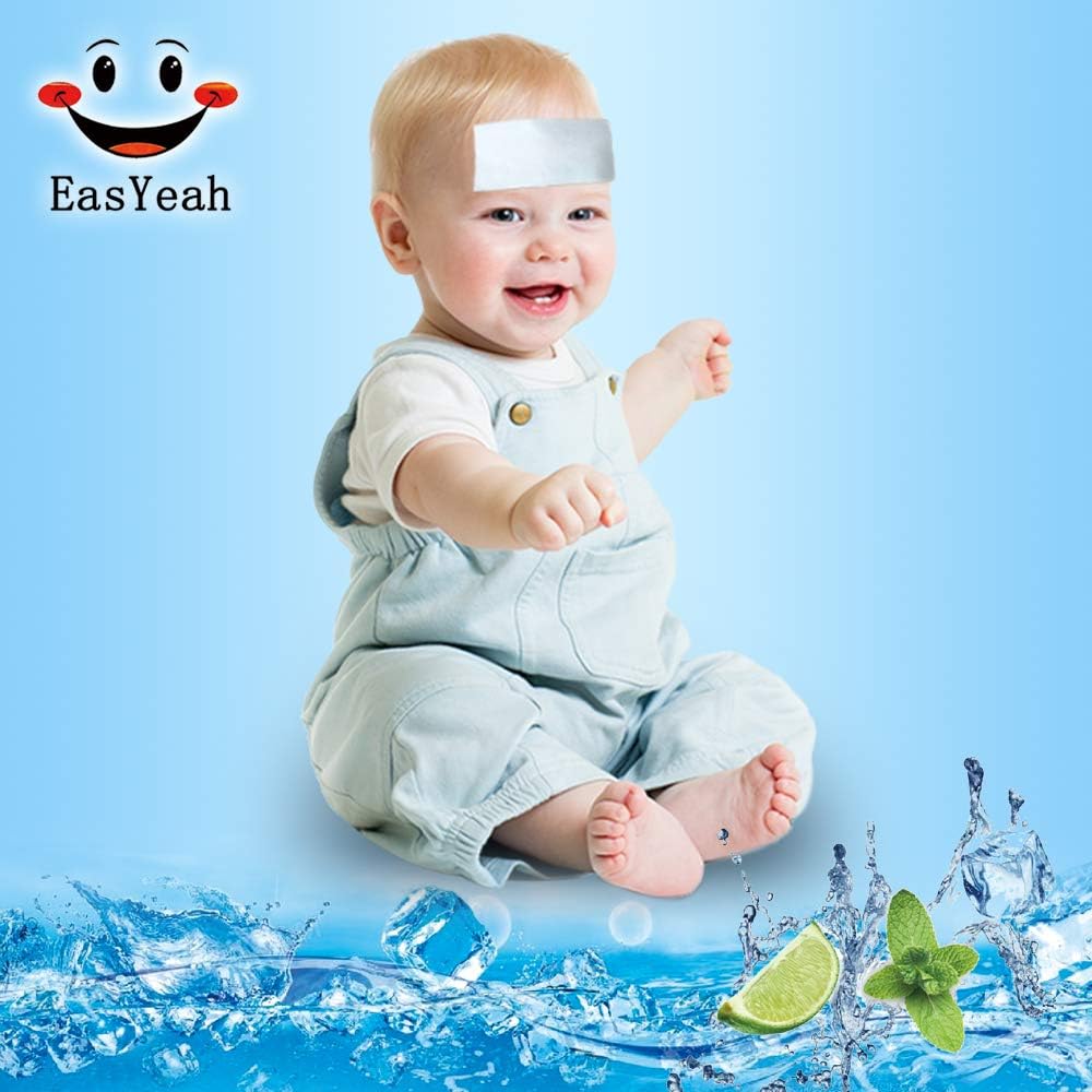 EASYEAH 12 Sheets Cooling Patches for Fever Discomfort & Pain Relief, Cooling Relief Fever Reducer, Soothe Headache Pain, Pack of 12