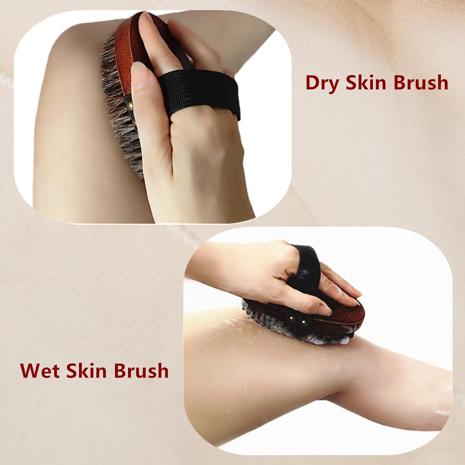 Dry Brushing Body Brush, Exfoliating Body Scrubber Natural Horsehair Bath Brushes Wooden Handle for Shower, Skin Exfoliation, Cellulite and Lymphatic Improvement Gift