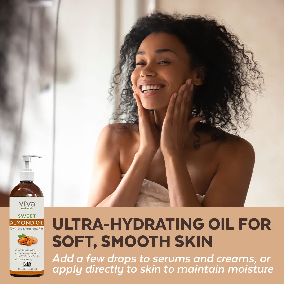 Almond Oil (16 oz); Sweet Almond Oil for Skin or Almond Oil for Hair, The Perfect Natural Body Oil for Women, Great as Unscented Massage Oil (Pack of 2)