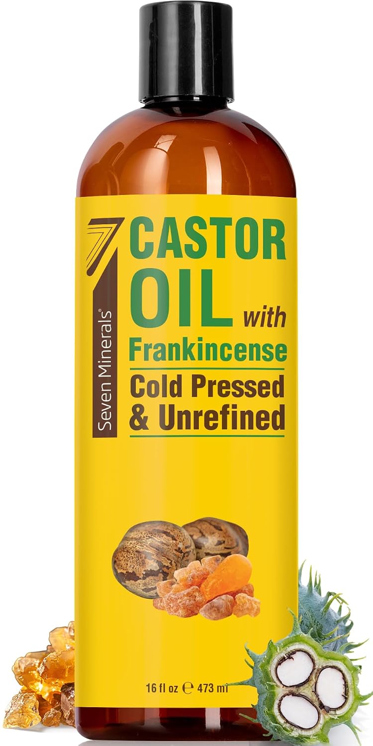 Seven Minerals Cold Pressed Castor Oil with Frankincense - 16 fl oz Bottle - Unrefined & Hexane Free - Hair Growth