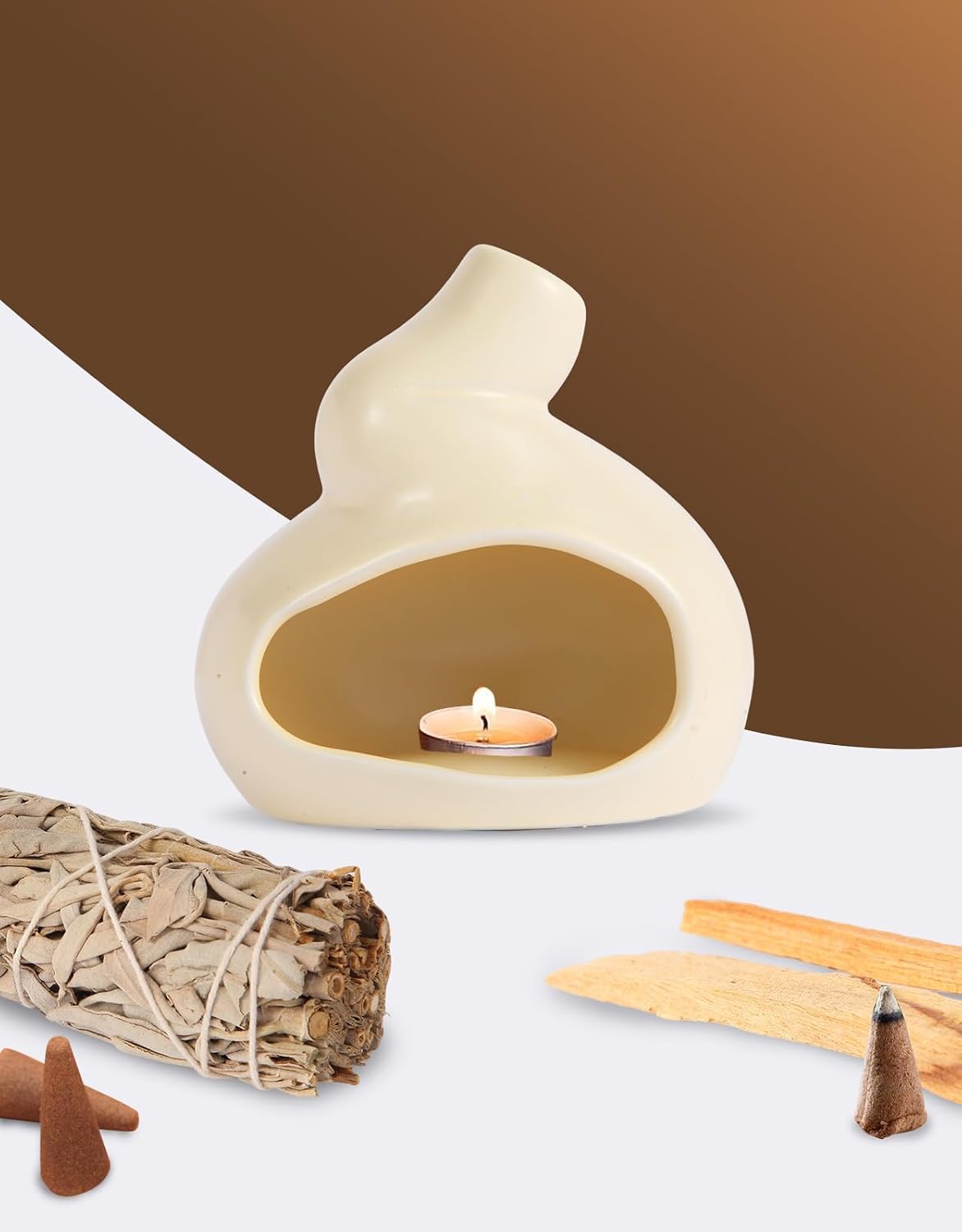 Handmade Ceramic Palo Santo Holder, Mini Ceramic Fireplace for sage, Ideal for Meditation and Altars – Durable Design for Sticks Burning, Unique Meditation Gift（Yellow）