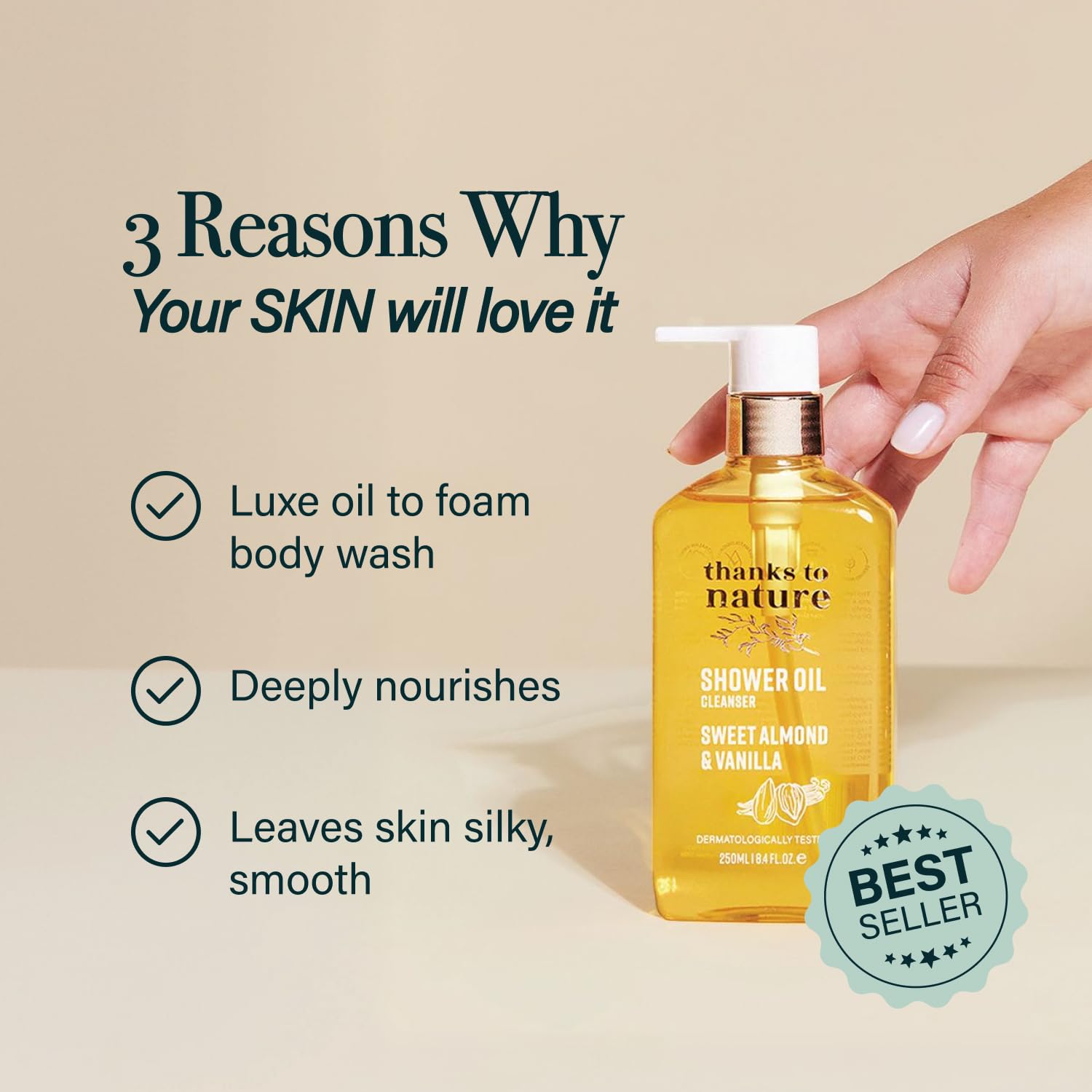Shower Oil for Women with Sweet Almond and Vanilla, Luxe Oil Body Wash That Softens Skin, Cleansing Oil for Normal to Dry Skin, 8.45 fl oz