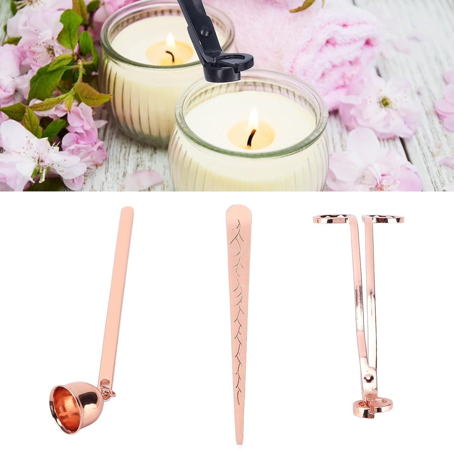 Elegant Wick Trimmer Candle Extinguisher and Dipper Candle Snuffer Accessories Set for Home Decor and Gifts, Stainless Steel Wick Trimmer for Aromatherapy Candles