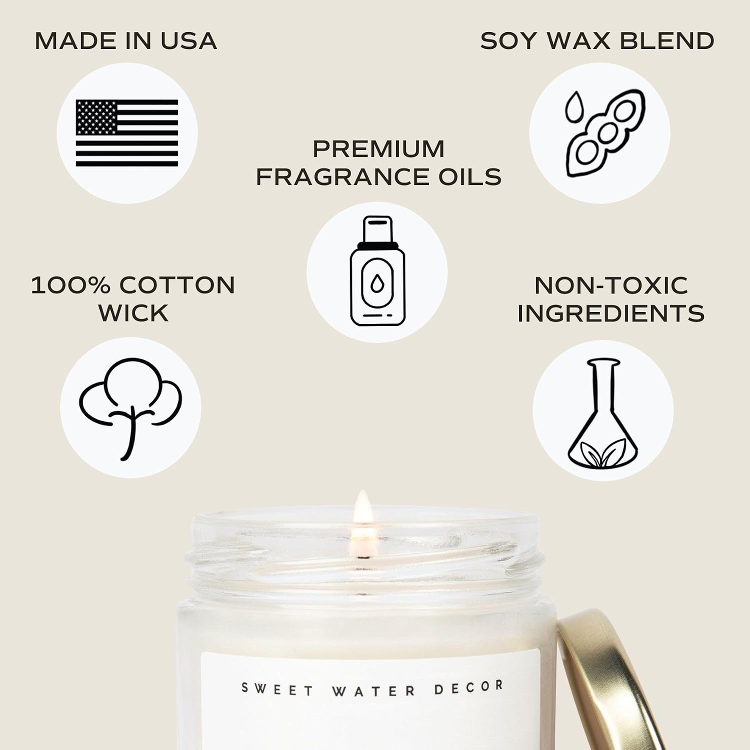 Sweet Water Decor Fresh Coffee Soy Candle - Caramel Creme, Mocha Latte and Kona Coffee Scented Candle for Home - 9oz Clear Jar + Gold Lid, 40+ Hour Burn Time, Made in the USA