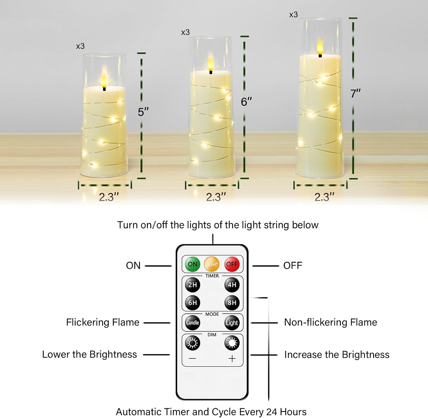 kakoya Flameless LED Candles with Timer 9 Pc Flickering Flameless Candles for Romantic Ambiance and Home Decoration Stable Acrylic Shell,with Embedded Star String，Battery Operated Candles（Ivory）