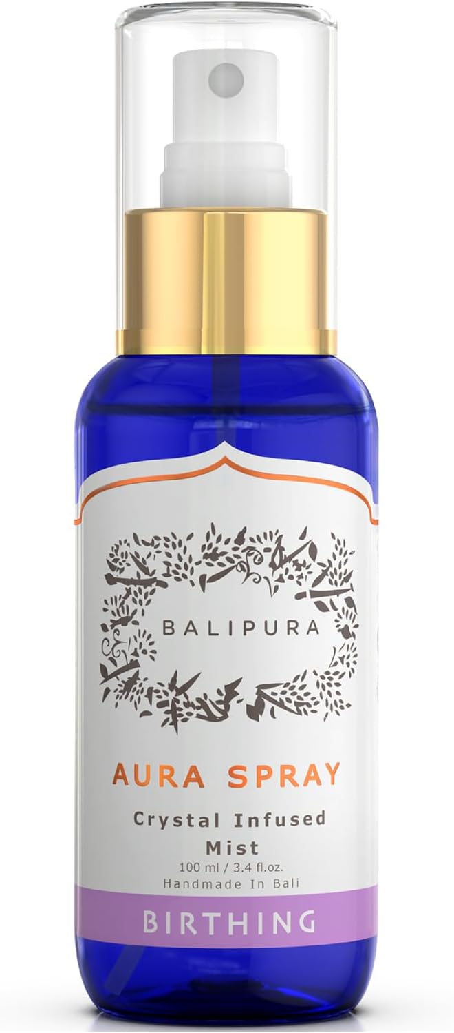 BALIPURA - Birthing Crystal Aura Spray - Sage, Jasmine & Vanilla Essential Oil Blend - Quartz and Amethyst Gemstones - Astra Aromatherapy Mist for Stress Relief, Deep Pillow and Lavender Sleep Spray