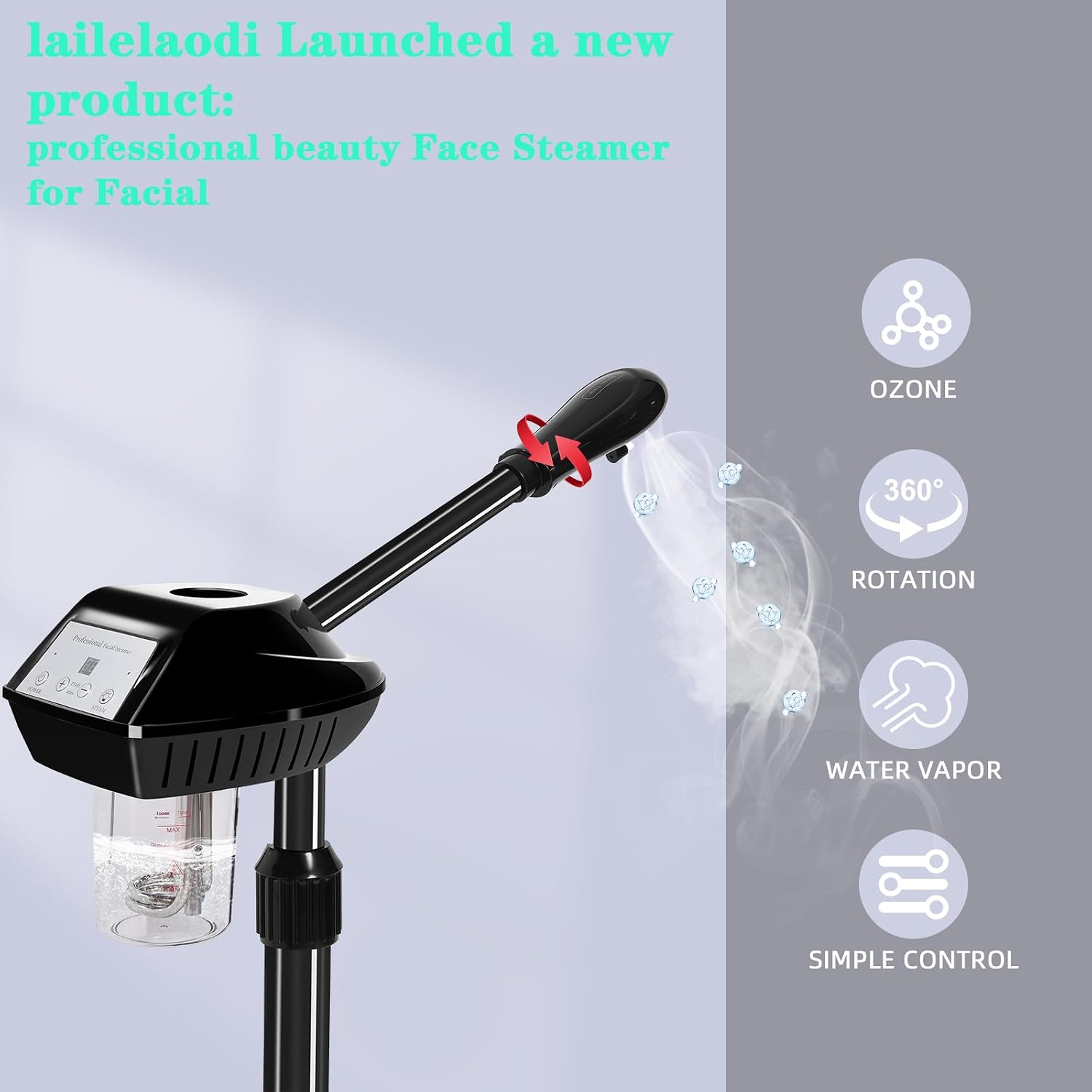 Facial Steamer Professional with More Steam for Deep Cleansing and Hydration, Face Steamer on Wheels with Time Setting, Estheticians Steamer Adjustable Height for Beauty, Spa and Home Use