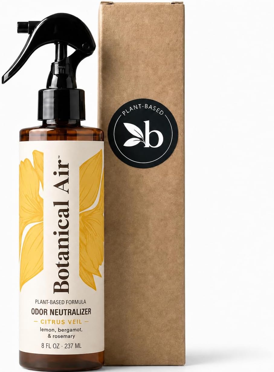 Plant-Based Odor Eliminator Spray – Natural Essential Oil Air Freshener for Home, Bathroom, Fabrics &amp; Pet Areas – 8 oz (Citrus Veil)