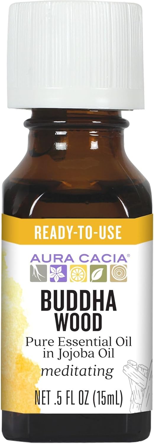 Aura Cacia Buddha Wood Essential Oil in Jojoba Oil | GC/MS Tested for Purity | 0.5 fl. oz.