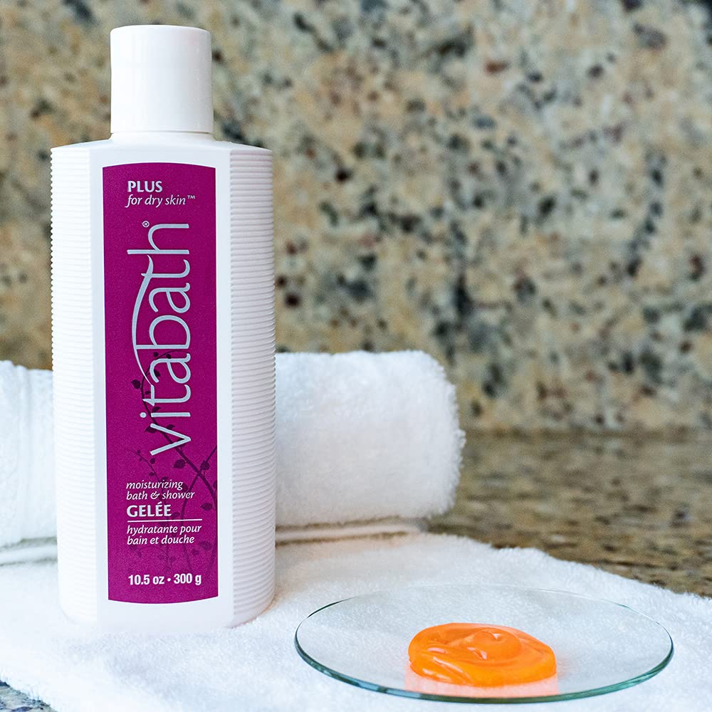 Vitabath Plus For Dry Skin Moisturizing Bath & Shower Gel Wash Nourishing Replenishing Oils Deeply Hydrate & Soothe Dryness - Body Cleanser Skin Restore & Foaming Gelee - 10.5 oz