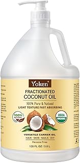 Yoken USDA Organic Fractionated Coconut Oil, 1 Gallon (128 Fl Oz), Liquid Coconut Oil for Massage & Bulk Use, Professional Body & Carrier Oil, Unscented, Hexane Free