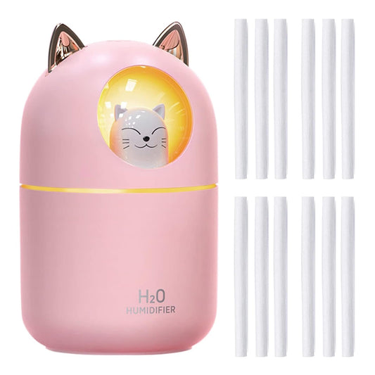 Small Humidifier Cute Portable Cool Mist with 12 Pcs Humidifier Sticks 7 Color Night Light USB Air for Bedroom Office Desk