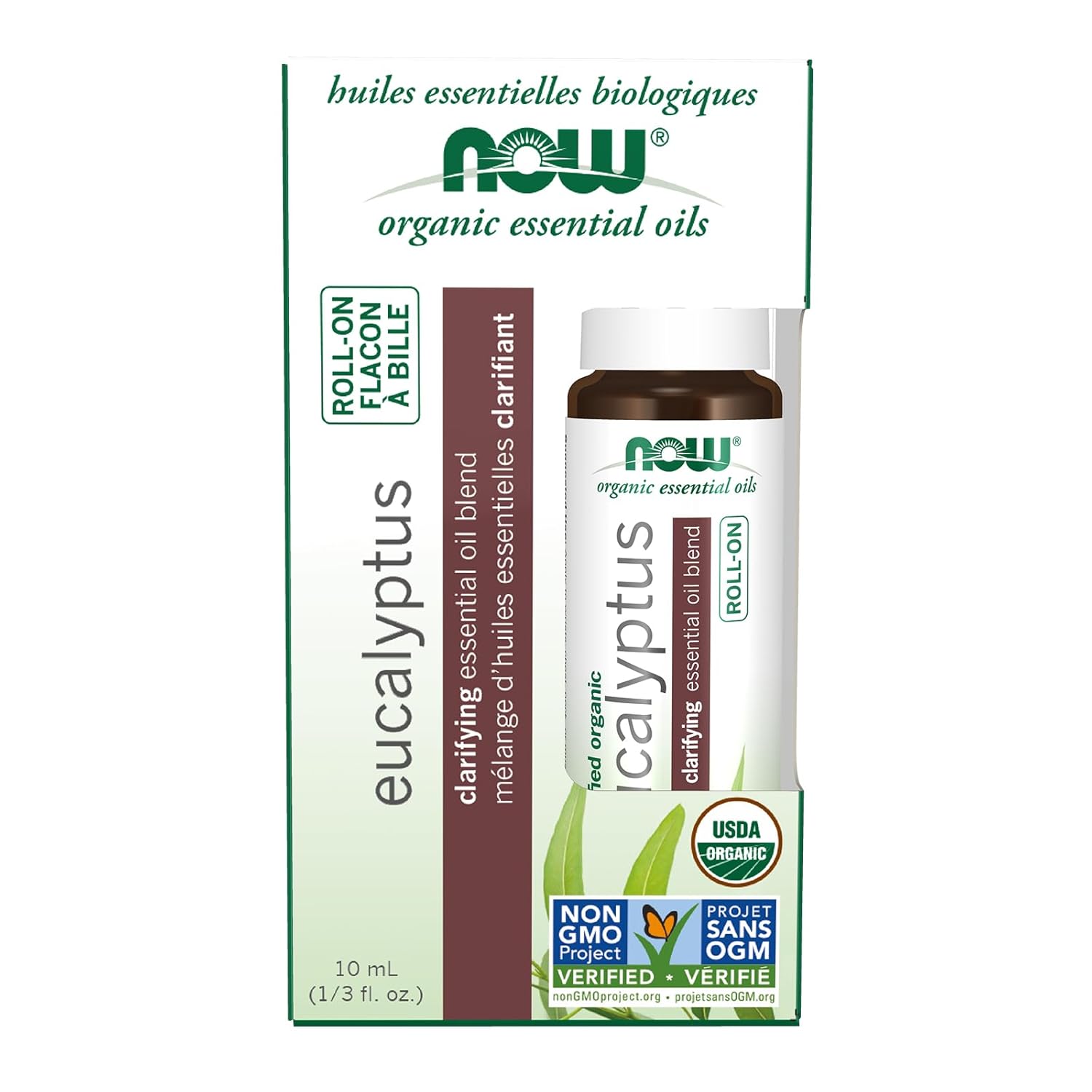 NOW Foods Essential Oils, Eucalyptus Roll-On, Certified Organic, Clarifying Blend, Steam Distilled, Topical Aromatherapy, 10-mL