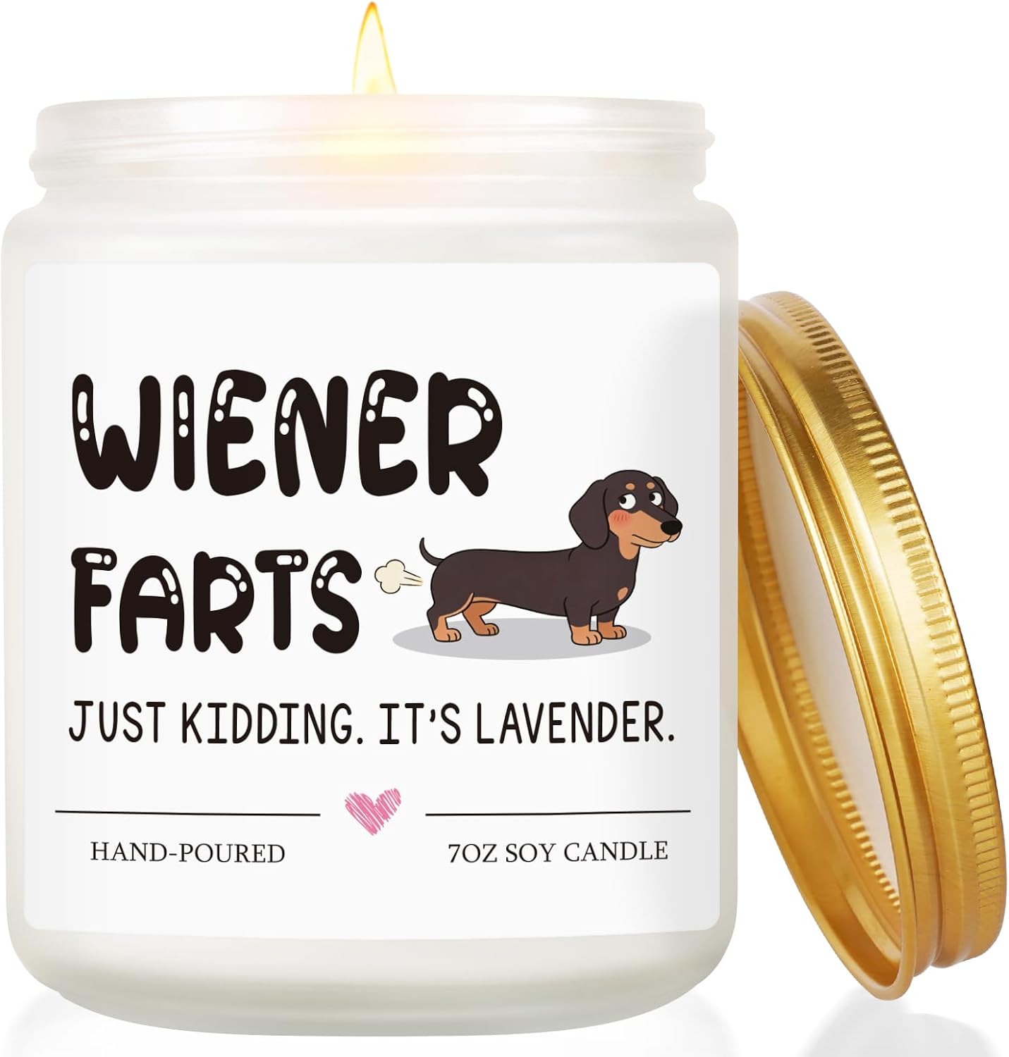 Dog Lover Gifts, Mothers Day Gifts, Christmas, Birthday Gift for Women, Mother, Dog Mom, Sister, Best Friend- Weiner Dogs Farts Candle - Lavender Scent, Hand Pour 7 OZ Soy Candle