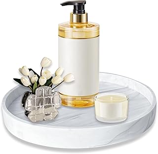 LELE LIFE Silicone Bathroom Vanity Tray, 7.1in Marble Bathroom Tray Countertop Organizer, Decorative Perfume Tray Coffee Table Dresser Counter Decor for Candle Jewelry Key (Round)