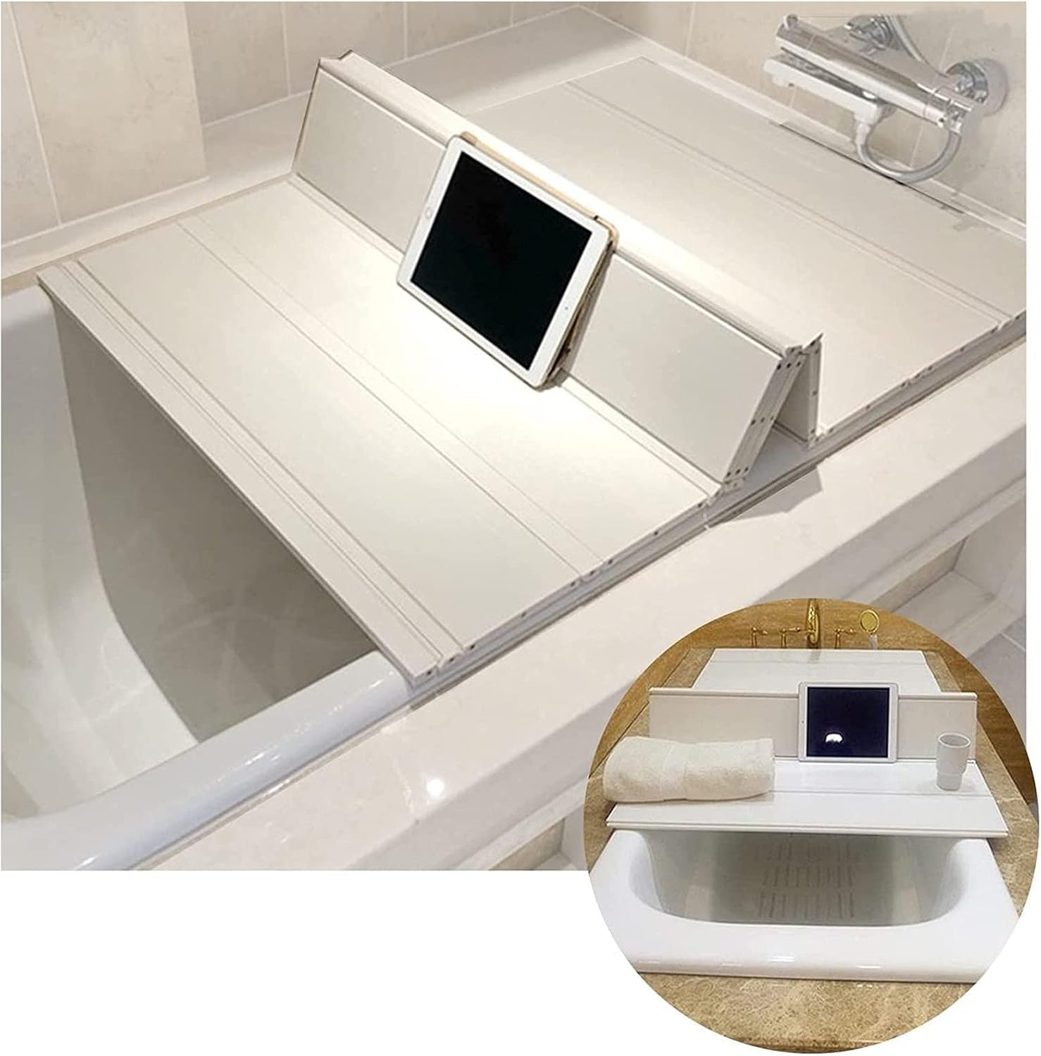 Bathtub Caddy Tray Spa Bathtub Caddy Organizer Bottom Bathroom Organizer 1.2cm Thick Folding Dust Board Bathtub Insulation Cover White (80x135cm)