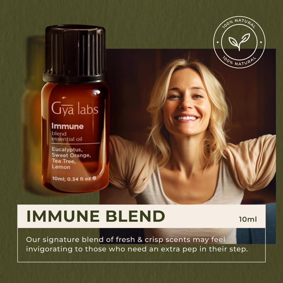 Gya Labs Immune Essential Oil Blend for Diffuser & Wellness - Thieves Essential Oil for Cleansing & Invigorating (0.34 Fl Oz)