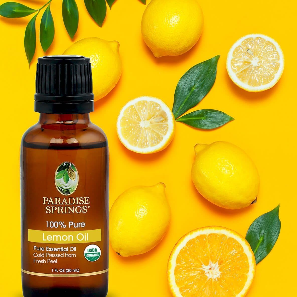 Paradise Springs Organic Lemon Essential Oil, 100% Pure and Natural Organic Lemon Essential Oil for Diffusers for Home Aromatherapy, Massage, Humidifiers, 1 fl oz (15ml)