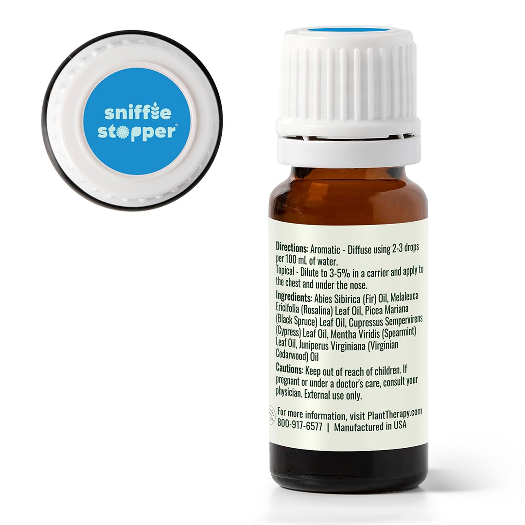 Plant Therapy Kids Sniffle Stopper Essential Oil Blend, 10 mL (1/3 oz), Respiratory Support Essential Oil Blend, Helps Clear Congestion, 100% Pure, Undiluted