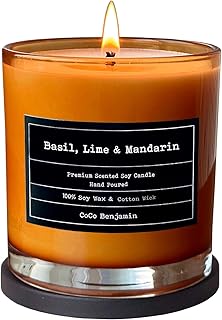 (Basil, Lime & Mandarin) 100% Natural Soy Wax Candle by CoCo Benjamin - Highly Scented & Hand-Poured Luxury Candle - Clean Burning Cotton Wick