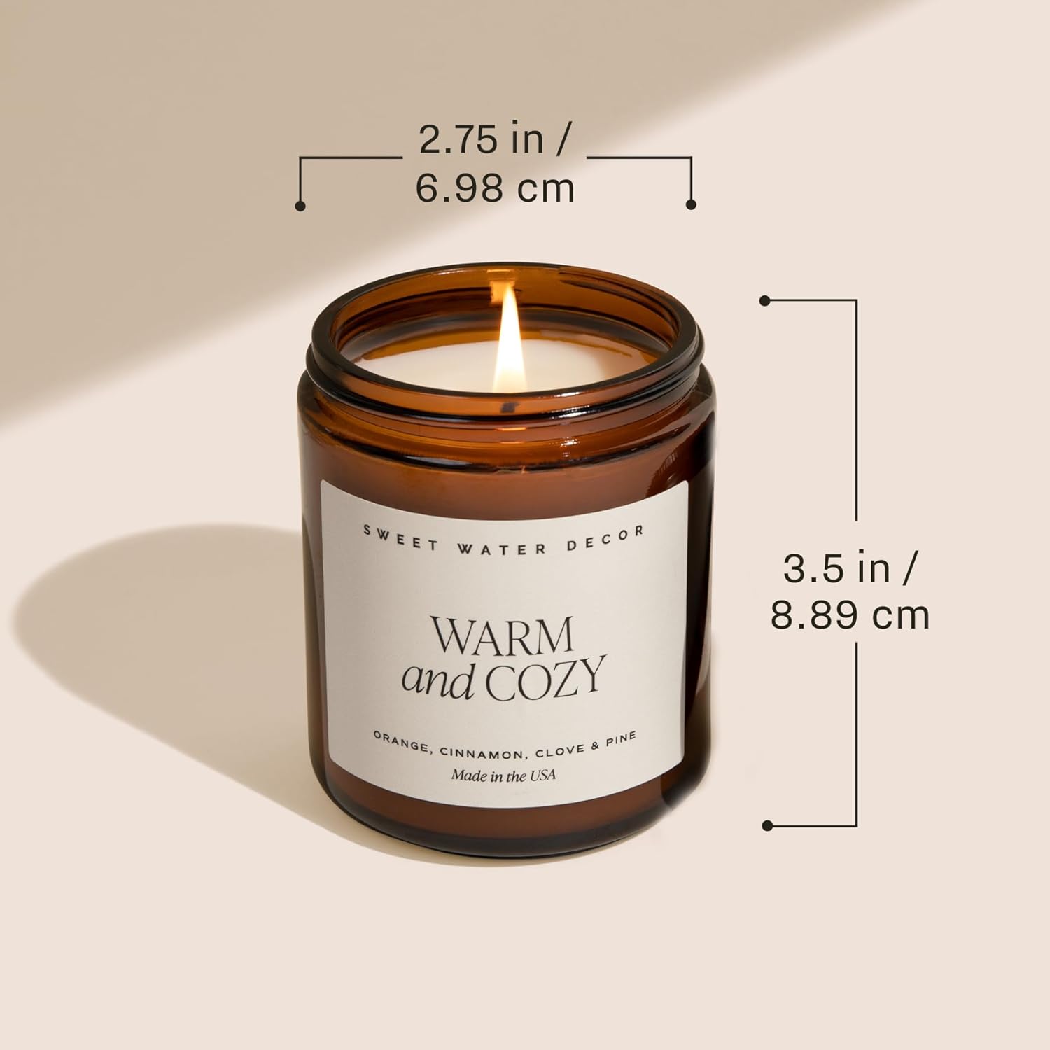 Sweet Water Decor Warm and Cozy Soy Candle - Orange Peel, Cinnamon, Ginger and Clove Scented Candles for Home - 9oz Amber Jar + Black Lid, 40+ Hour Burn Time, Made in the USA