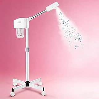 Professional Facial Steamer, Hot Mist Spray, Vaporizador Facial Steamer for Esthetician, Height Adjustable, SPA at Home, White