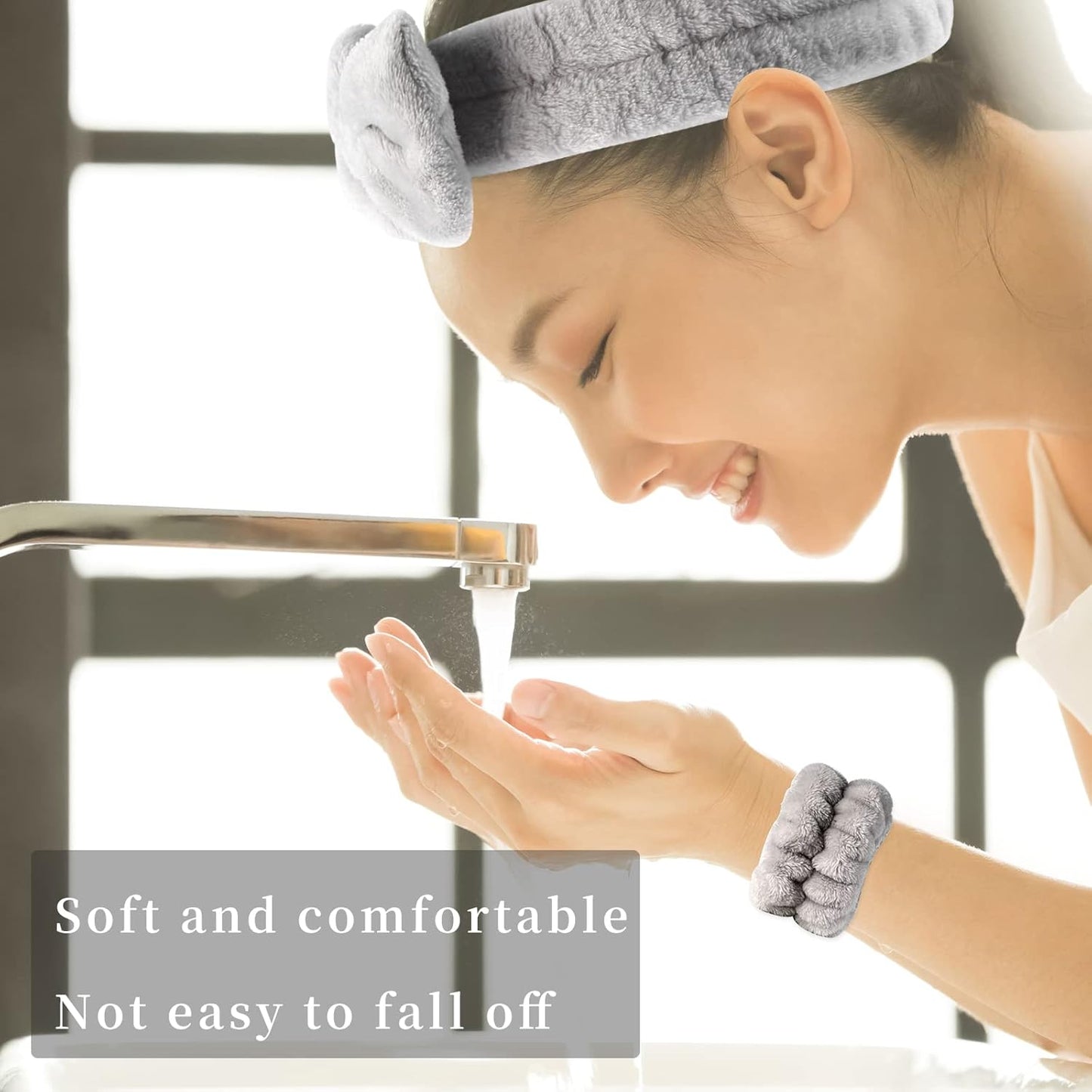 SLNZAPTY 12 PCS Face Wash Headband Wristband Sets for Women and Girls | Soft Microfiber Spa Hair Wraps, Makeup Skincare Bath Headbands, Wrist Bands for Washing Face, White, Pink, Gray, Black