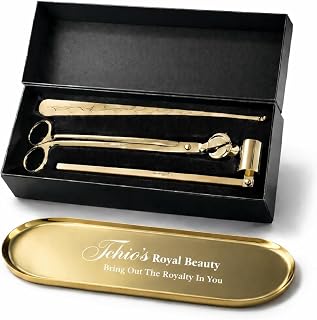 Candle Wick Trimming Set – 4-Piece Gold-Plated Kit with Decorative Tray – Wick Trimmer, Snuffer, Dipper – Luxury Gift Box Included