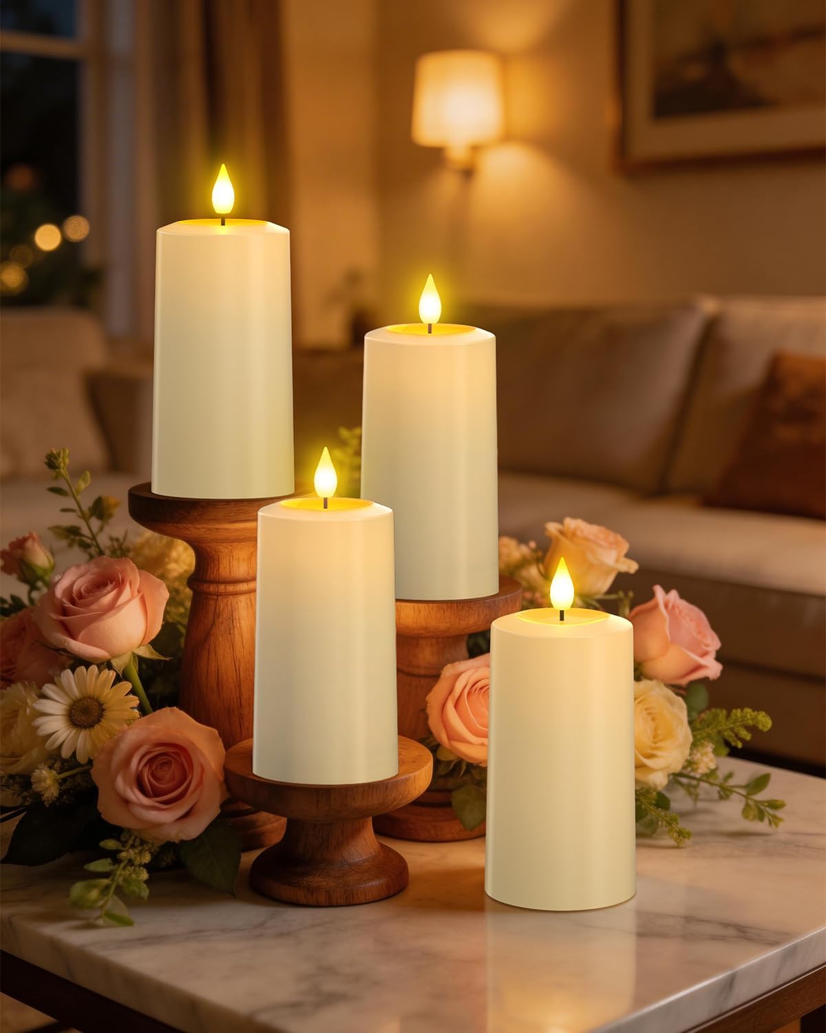 SoulBay Flameless LED Candles, 4-Pack USB Rechargeable, Flickering Waterproof White Pillar Candles with Remote Control Timer for Outdoor Lantern Patio Yard Indoor Holiday Decor, 2.75 x 5.1 Inches