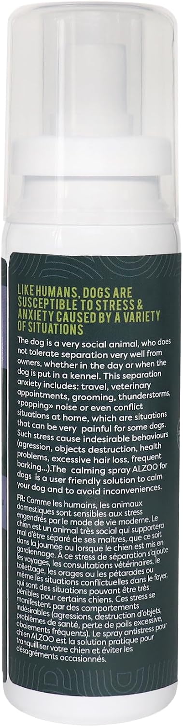 ALZOO Calming Spray for Dogs, Helps to Relieve Stress from Separation Anxiety, Travel, Vet Visits, Fireworks, etc., 100% Plant-Based Active Ingredients, 3.4 Fl. Oz Spray Bottle
