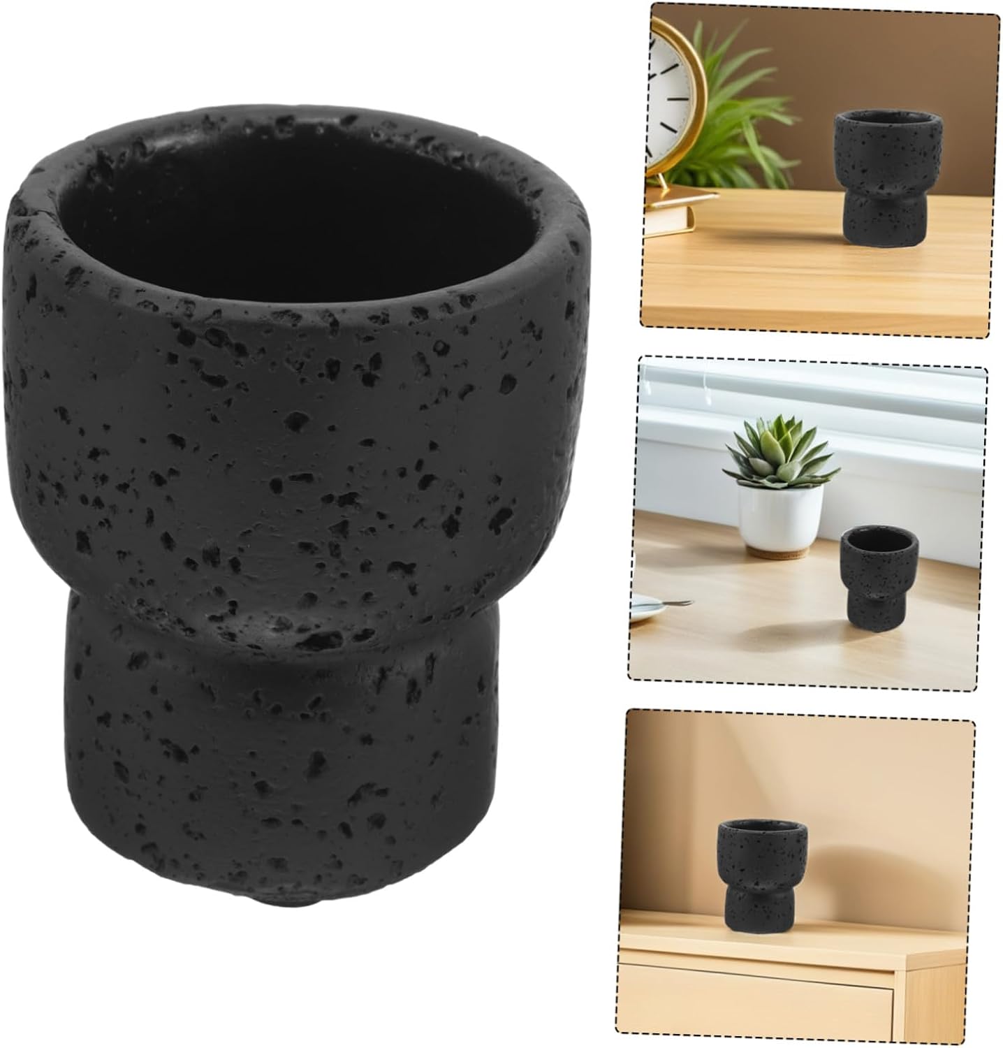 Cement Match Holder Jar for Matchstick Storage and Candle Lighting with Black Rustic Design, Suitable for Fireplace and Kitchen Tasks, Can Store Several Match Boxes an Elegant