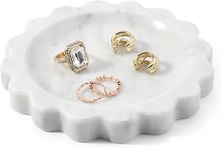 Koville 5.51" Scalloped Marble Tray, Round Stone Jewelry Trinket Dish for Ring, Natural Small Marble Tray for Bathroom Kitchen Dresser Countertop, Decorative Candle Tray(Bianco Carrara)